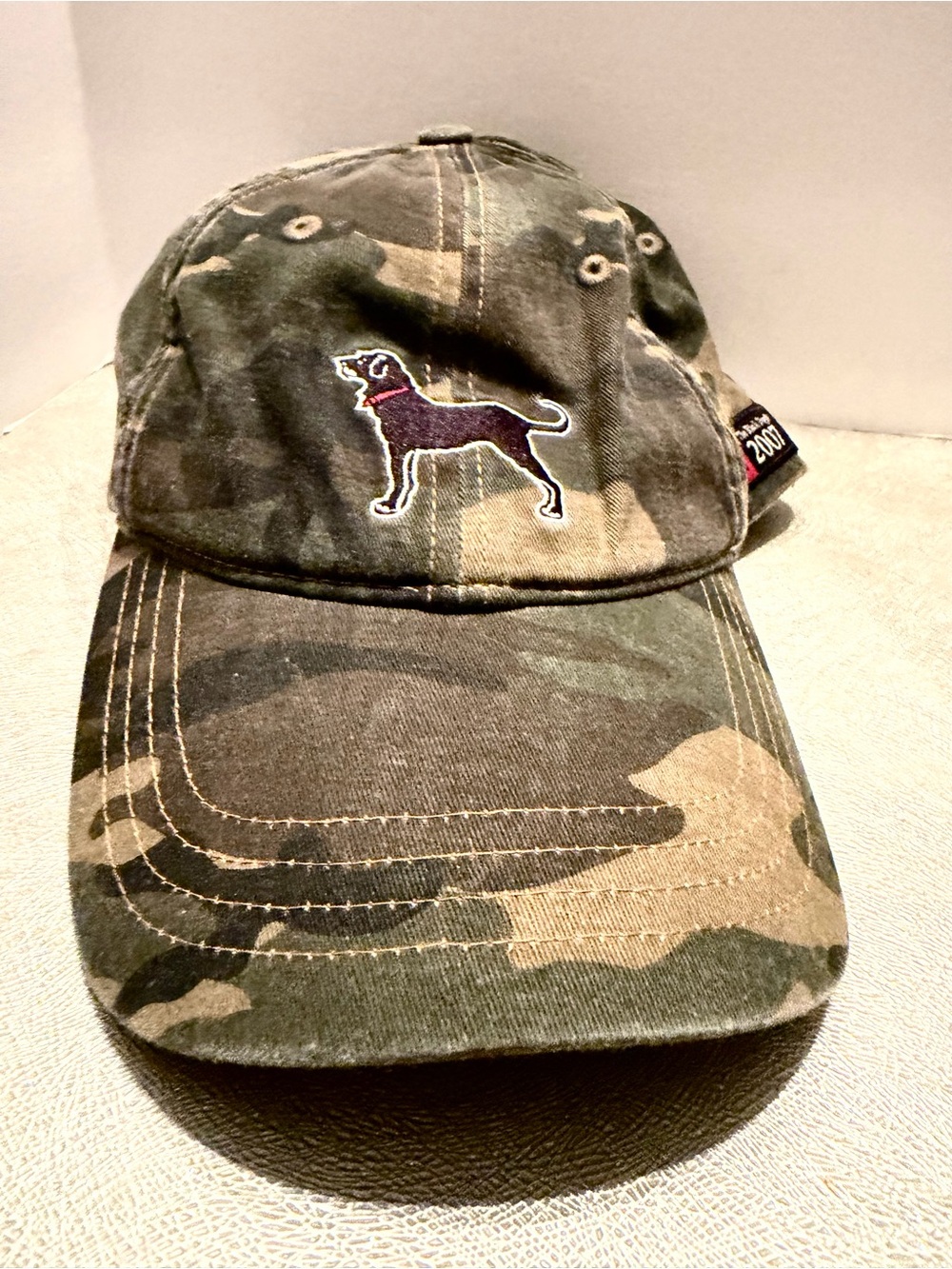 The Black Dog Camo Baseball Cap w/ Dog Patchz Adjustable - Green/Brown. Unisex.